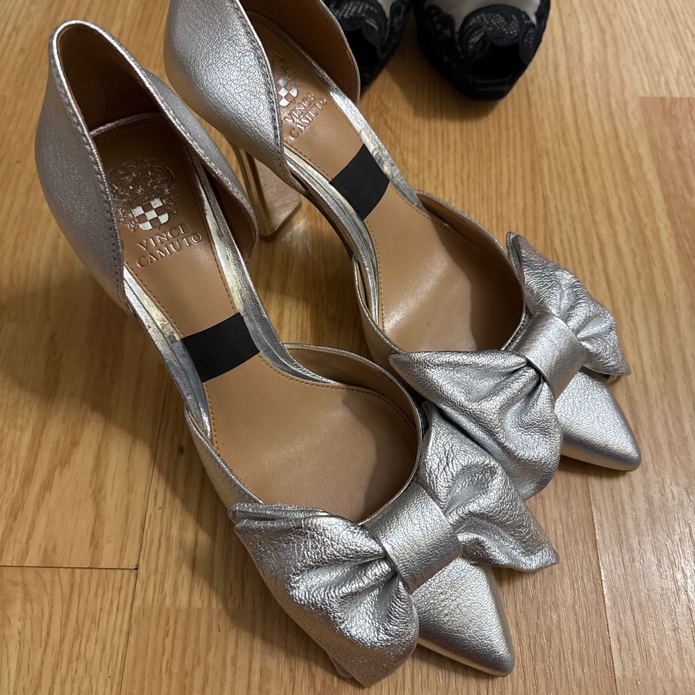Silver bow heels